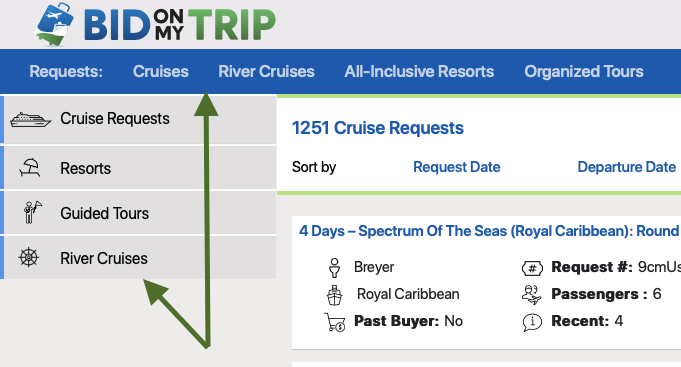 BidOnMyTrip.com Request Types